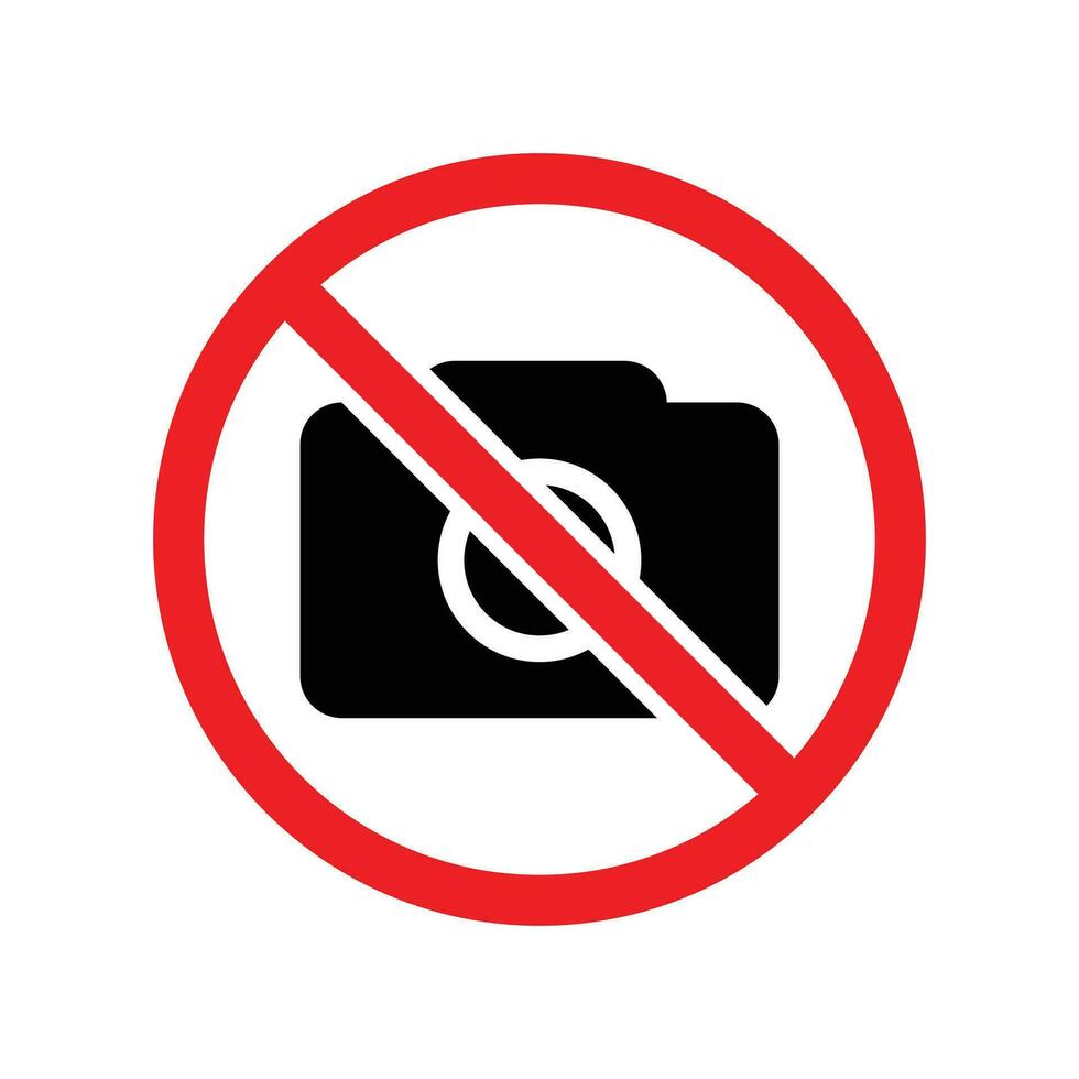 No Photography Sign, Do Not Capture Photo, Red Signal For Photographer, Restricted Area, No Camera Icon, No Video Recording, Vector Illustration