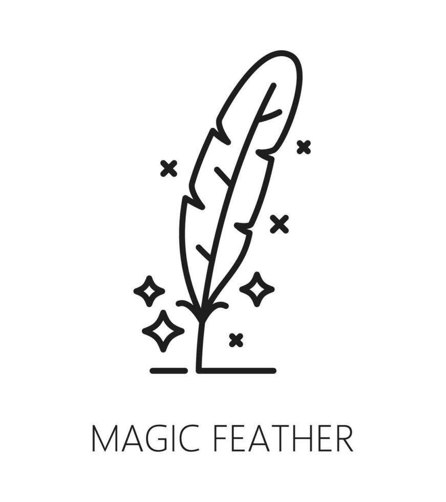 Magic feather, witchcraft and magic outline icon vector