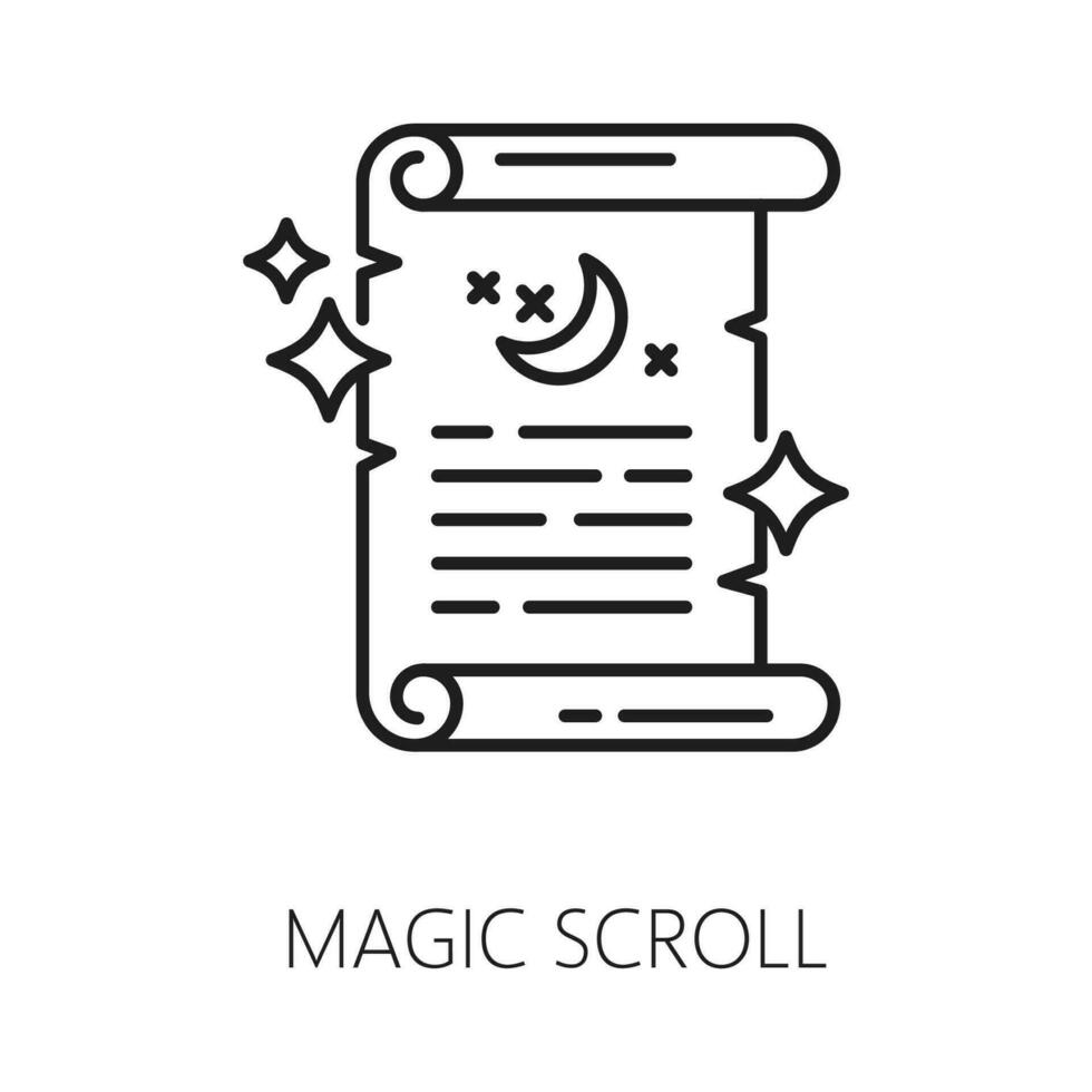 Magic scroll, witchcraft magic icon for esoteric vector