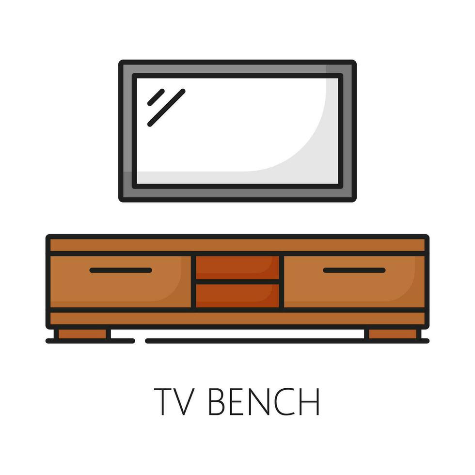 TV bench furniture icon, home interior of room vector