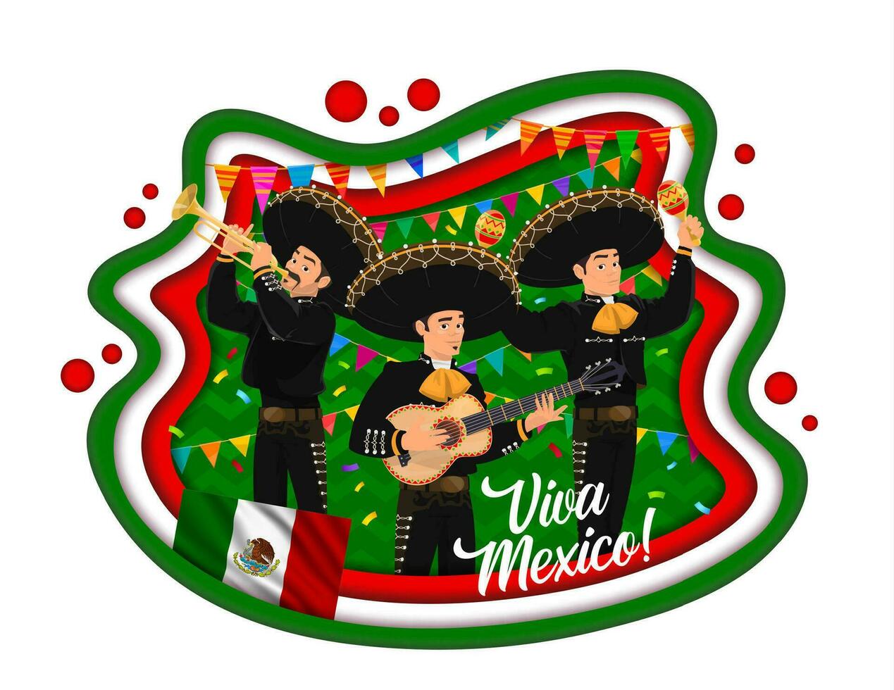 Viva mexico papel cortar con Mariachi músicos vector