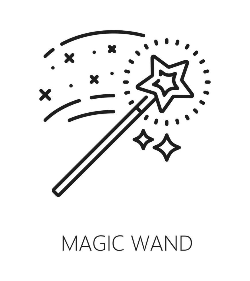 Magic wand, witchcraft and magic outline icon vector