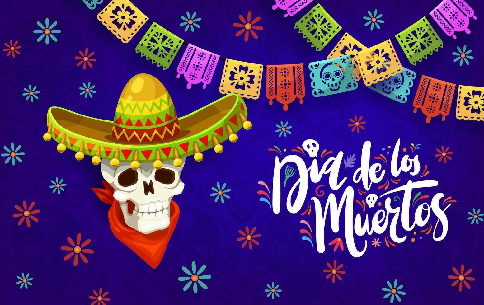 dia Delaware los muertos fiesta bandera con cráneo vector