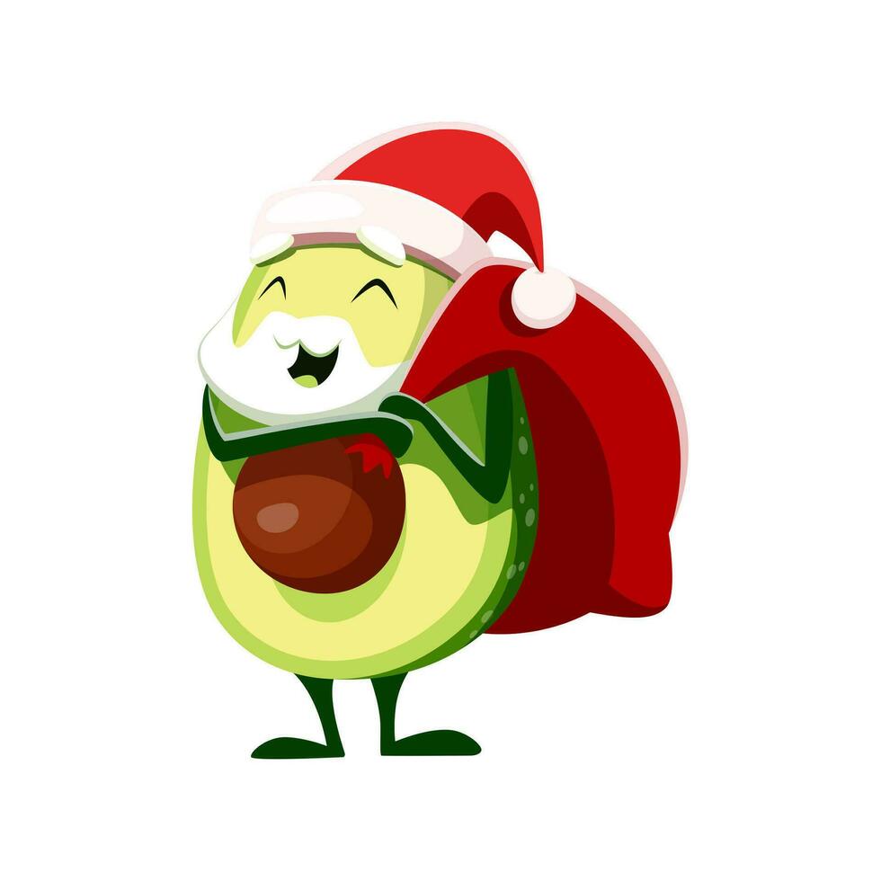 Cartoon avocado Santa character with gifts bag vector