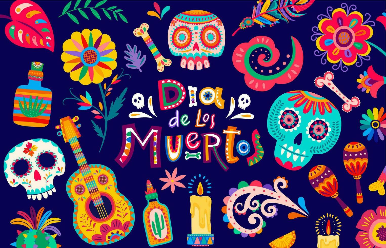 dia Delaware los muertos bandera con mexicano calaveras vector