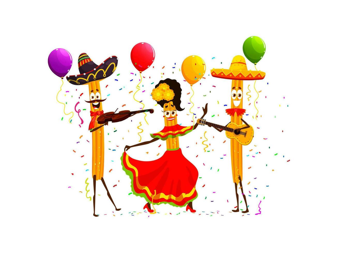 Mexican tex mex churros characters holiday party vector