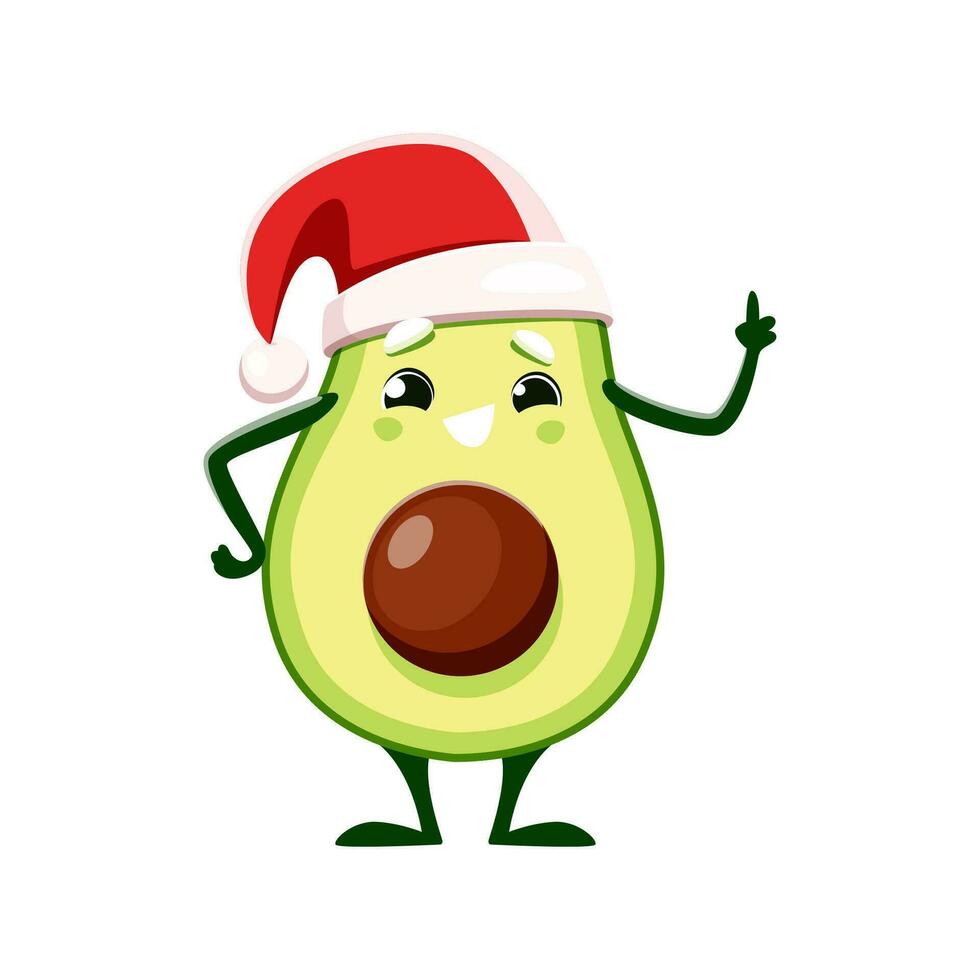 Cartoon avocado character in Santa, vector fruit
