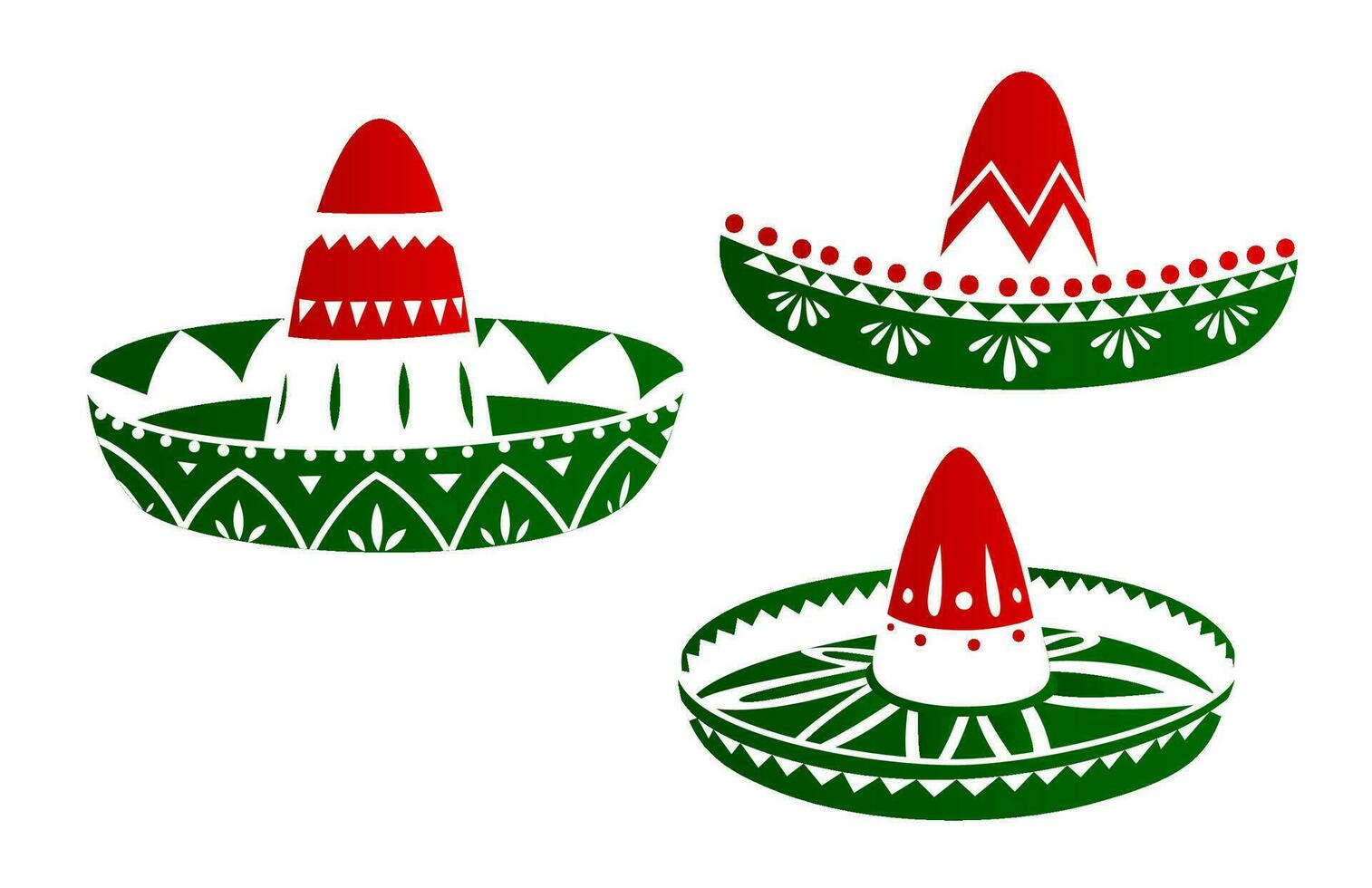 Mexican sombrero hats in national flag colors vector