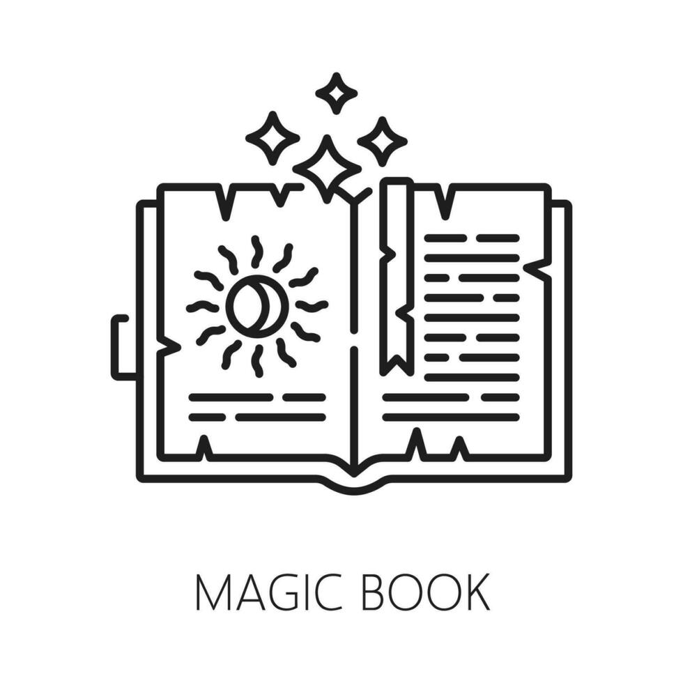 magia deletrear libro, brujería magia icono, esotérico vector