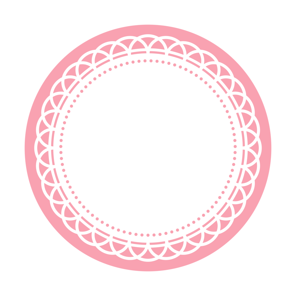 Blank Round Light Pink Simple Sticker Label with lace doily ornament border isolated Transparent png