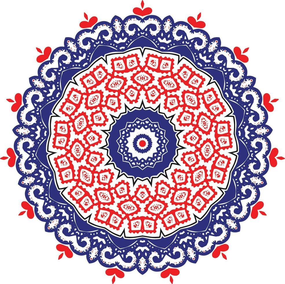 vector moderno lujo mandala antecedentes para decoración, huellas dactilares, étnico en azul y rojo color