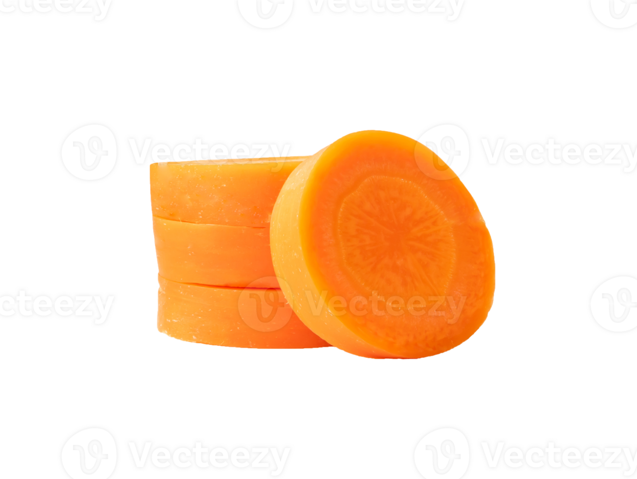 Fresh beautiful carrot slices in stack isolated with clipping path in png file format Front view.