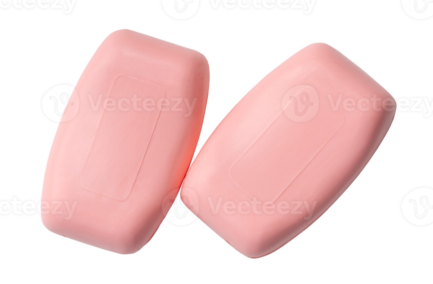 Top view of two dry pink soap bars isolated with clipping path in png file format