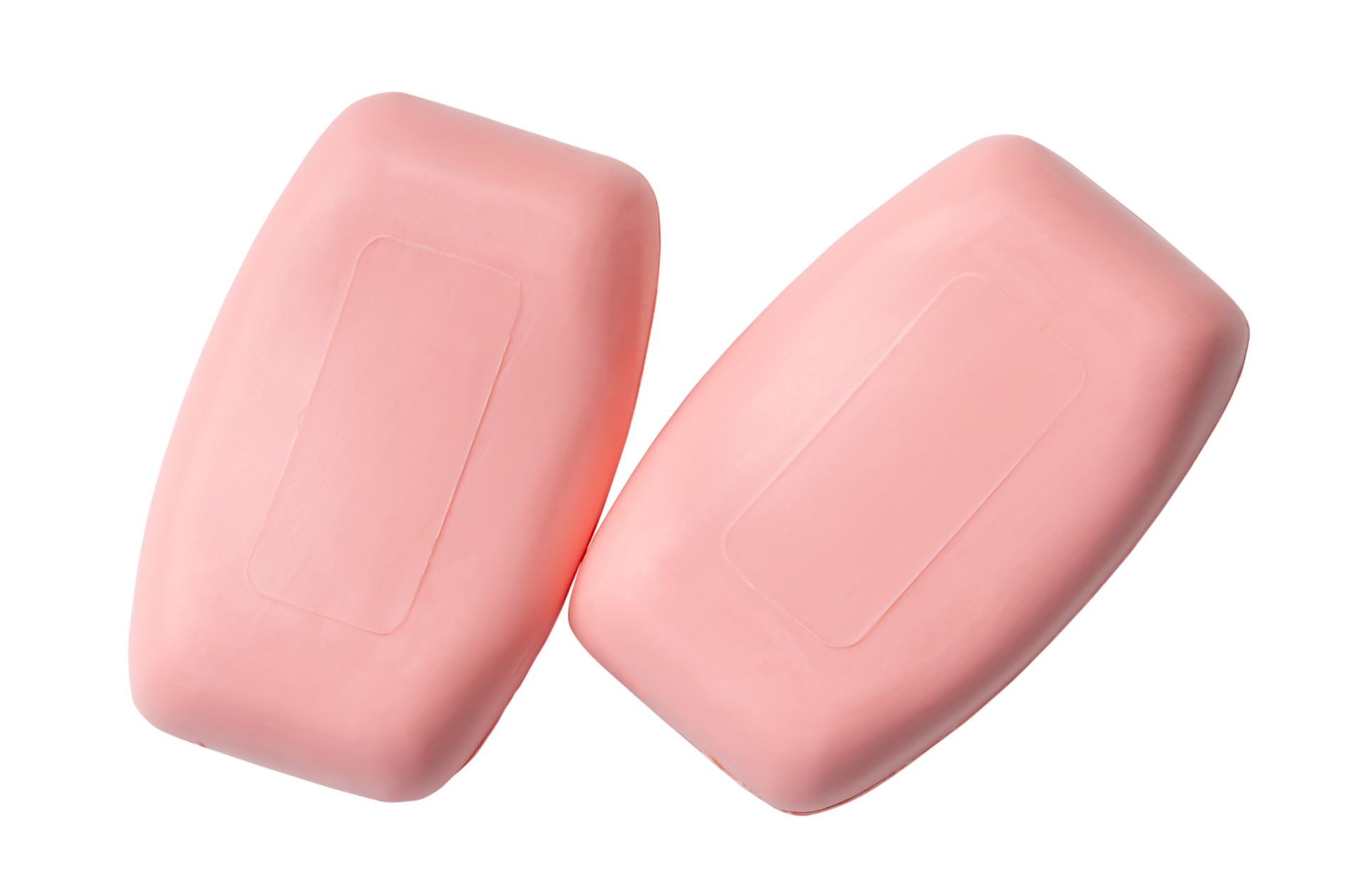 Top view of two dry pink soap bars isolated with clipping path in png
