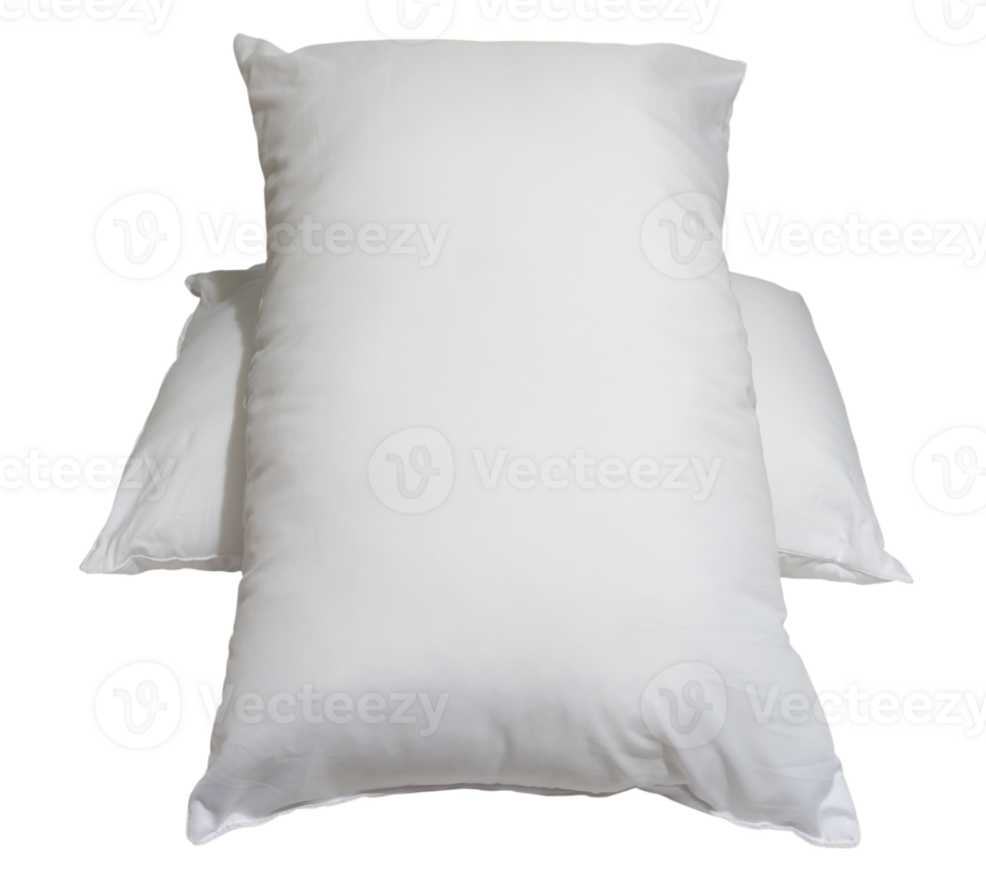 White pillows in stack in hotel or resort room isolated with clipping path in png file format Concept of comfortable and happy sleep in daily life