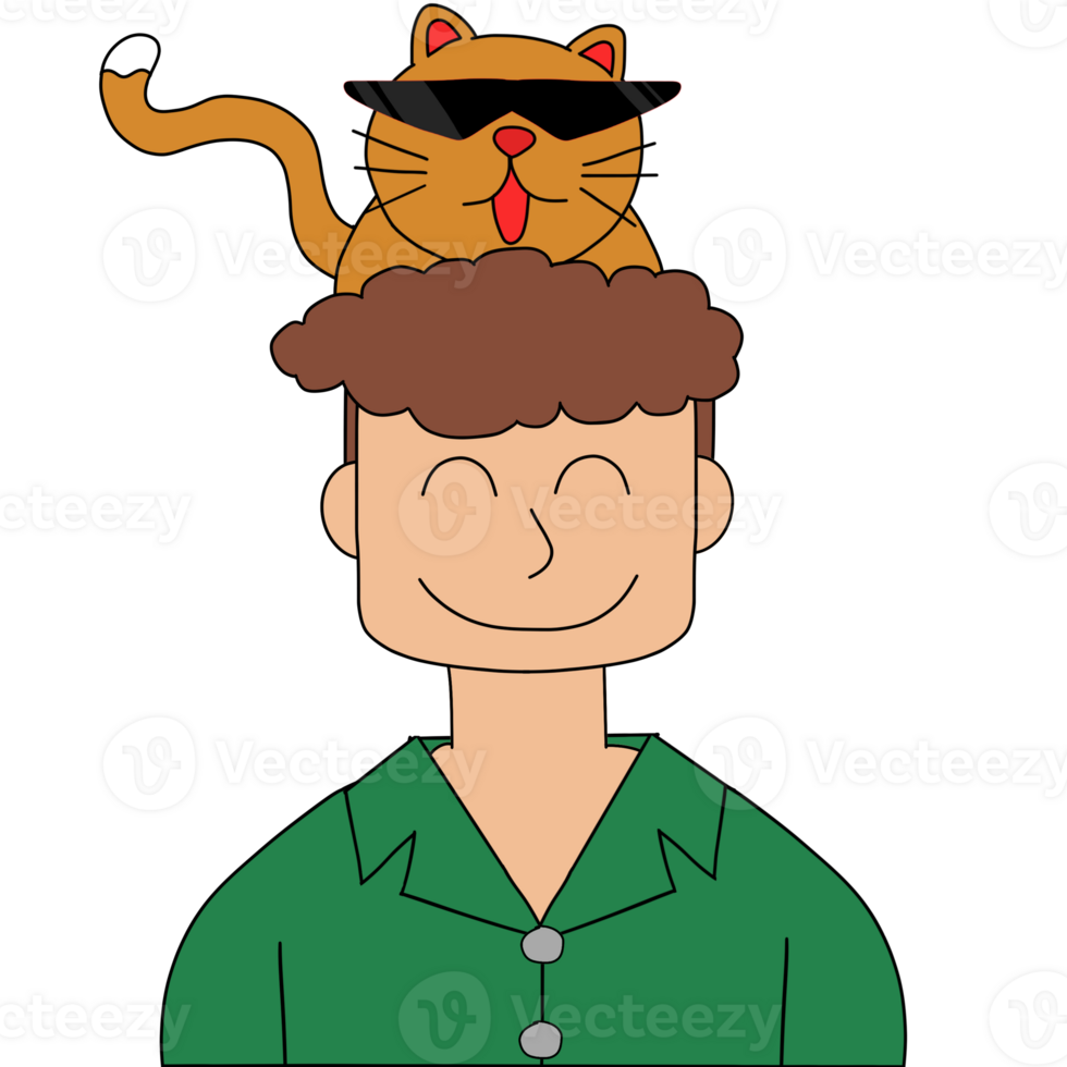 cat sits on the head man png