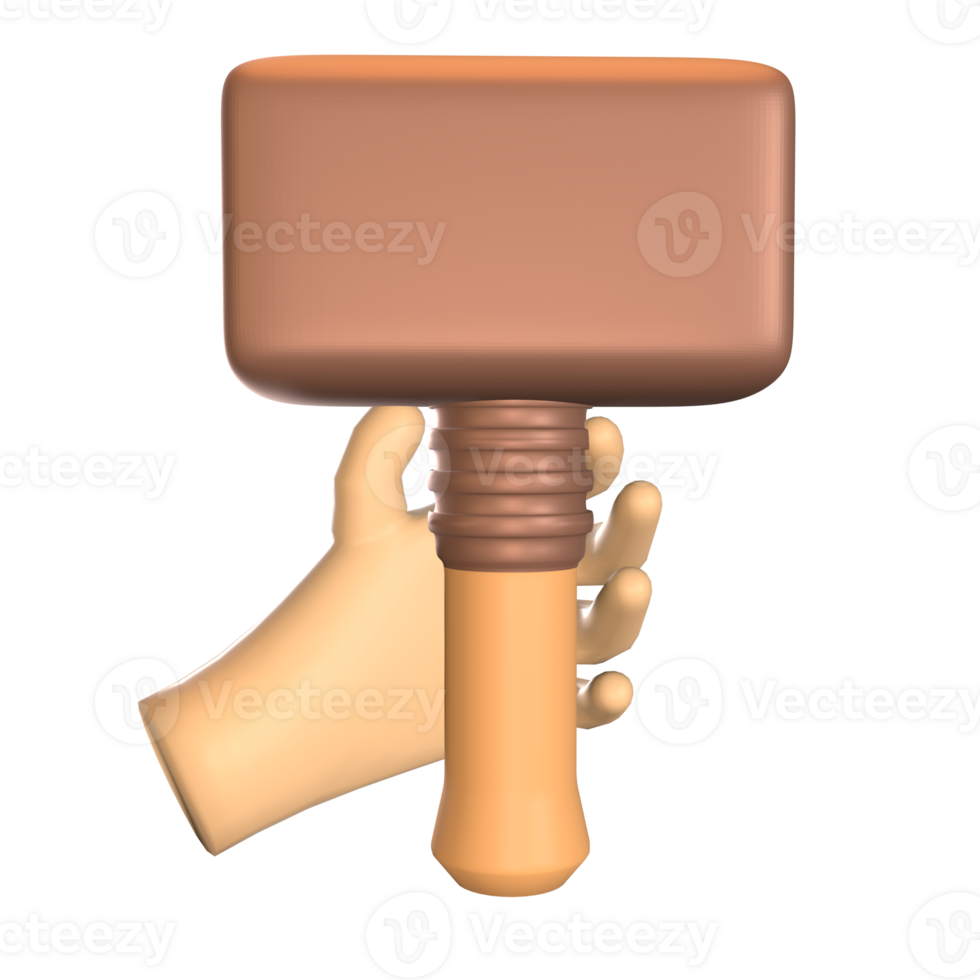 3D icon hand holding hammer rendered isolated on the transparent background png