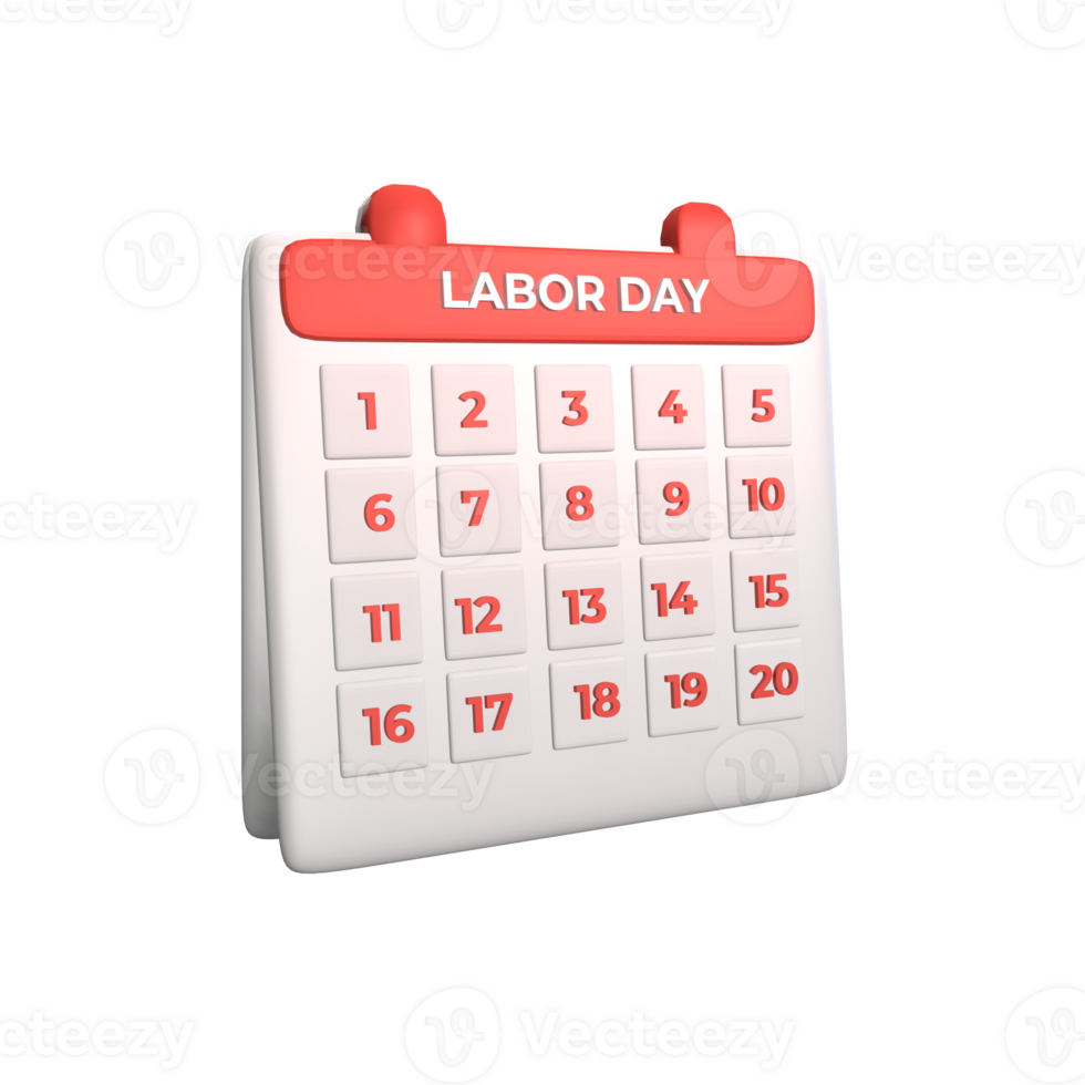 3D icon labor day calender rendered isolated on the transparent background png