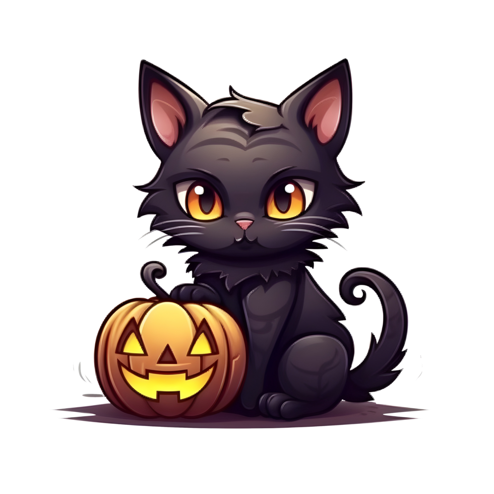halloween cute cat cartoon character style generative AI. png