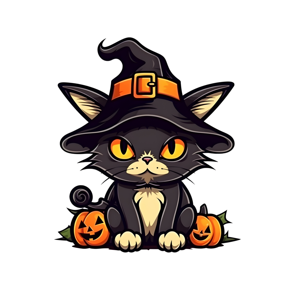 halloween cute cat cartoon character style generative AI. png