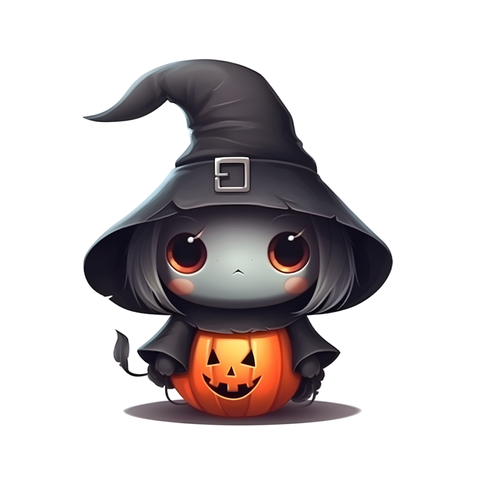 halloween cute witch cartoon character style generative AI. png