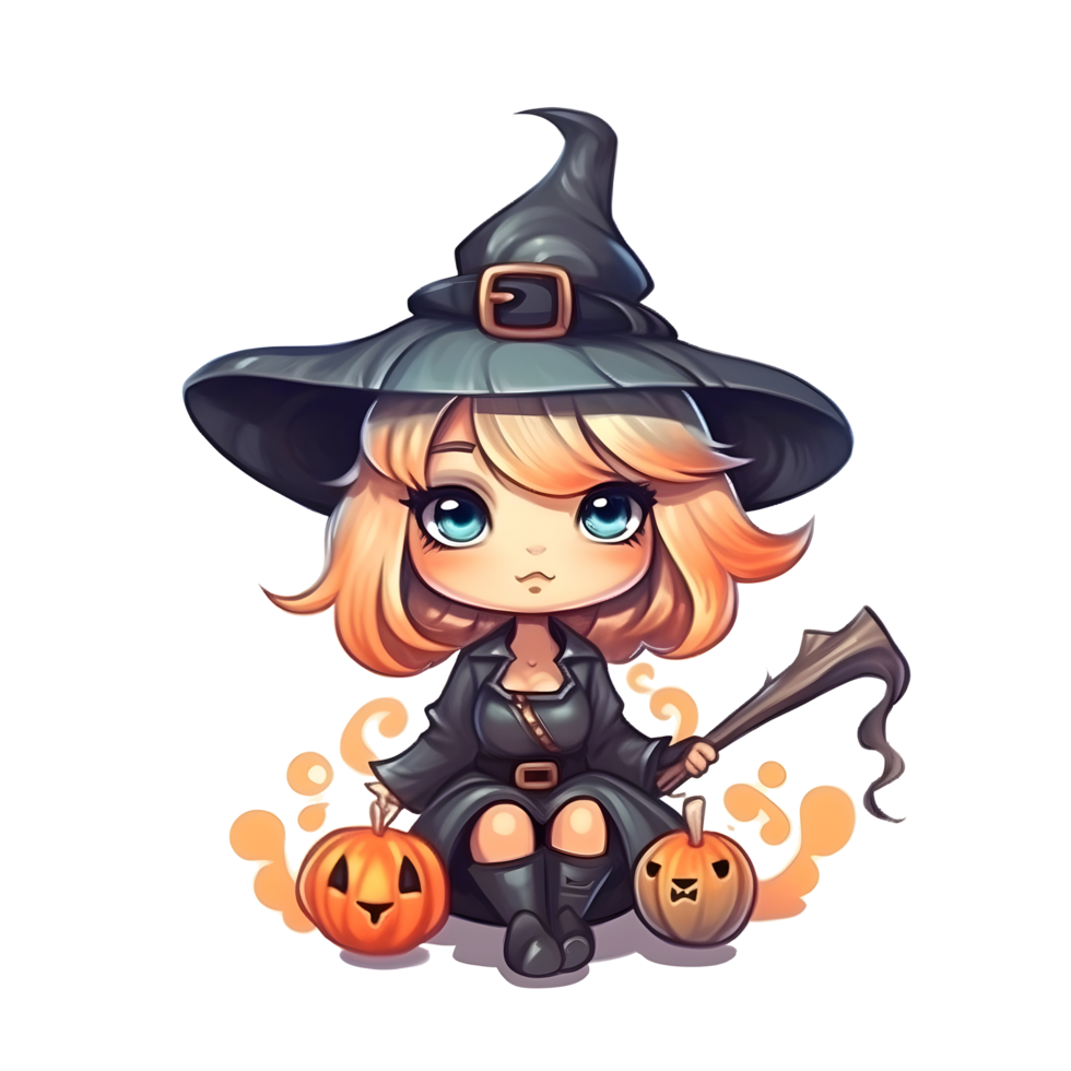 halloween cute witch cartoon character style generative AI. png
