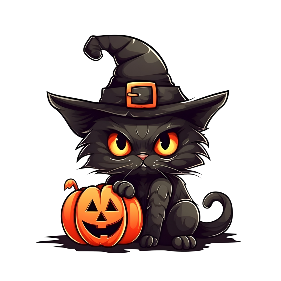 halloween cute cat cartoon character style generative AI. png