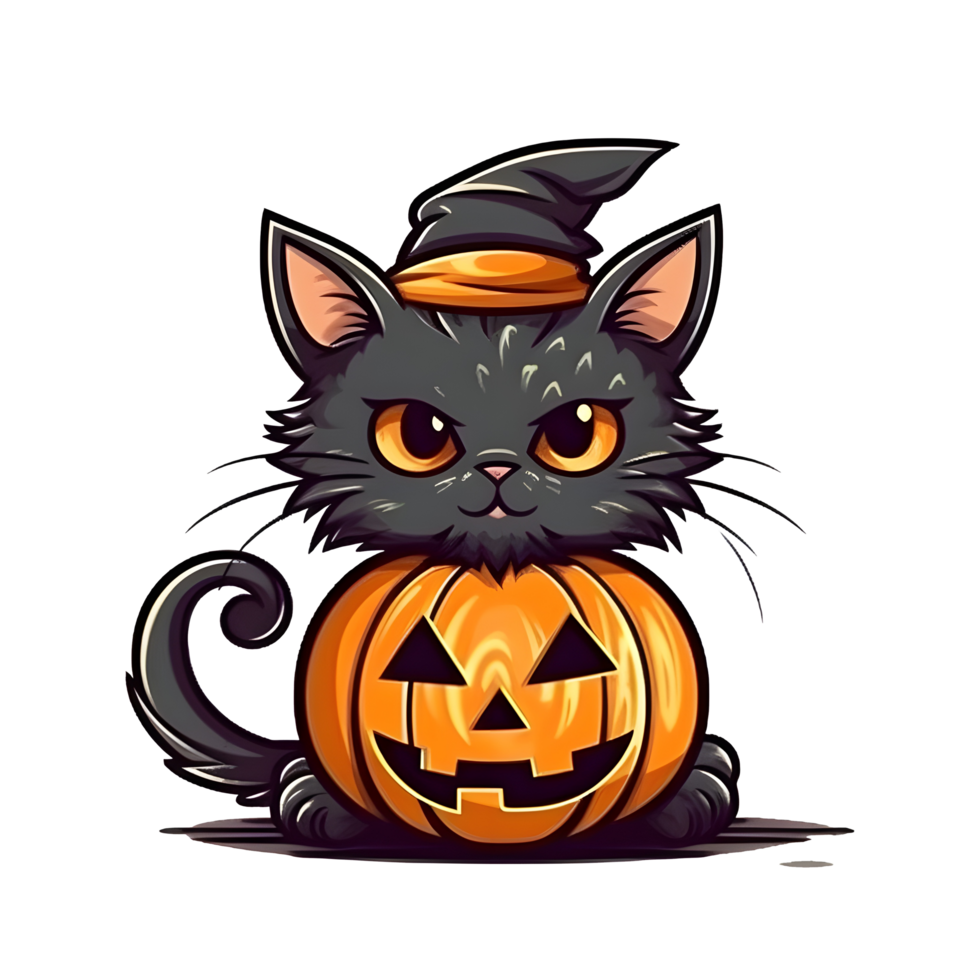 halloween cute cat cartoon character style generative AI. png