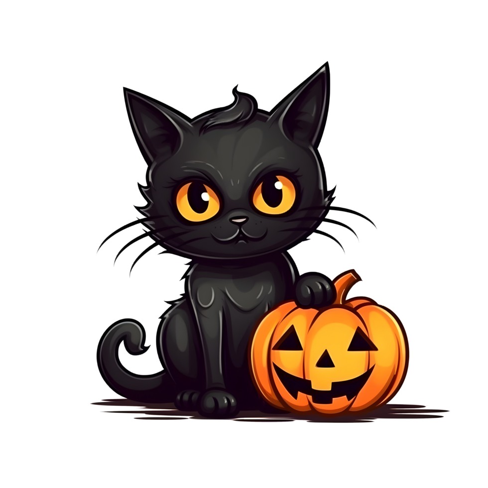 halloween söt katt tecknad serie karaktär stil generativ ai. png