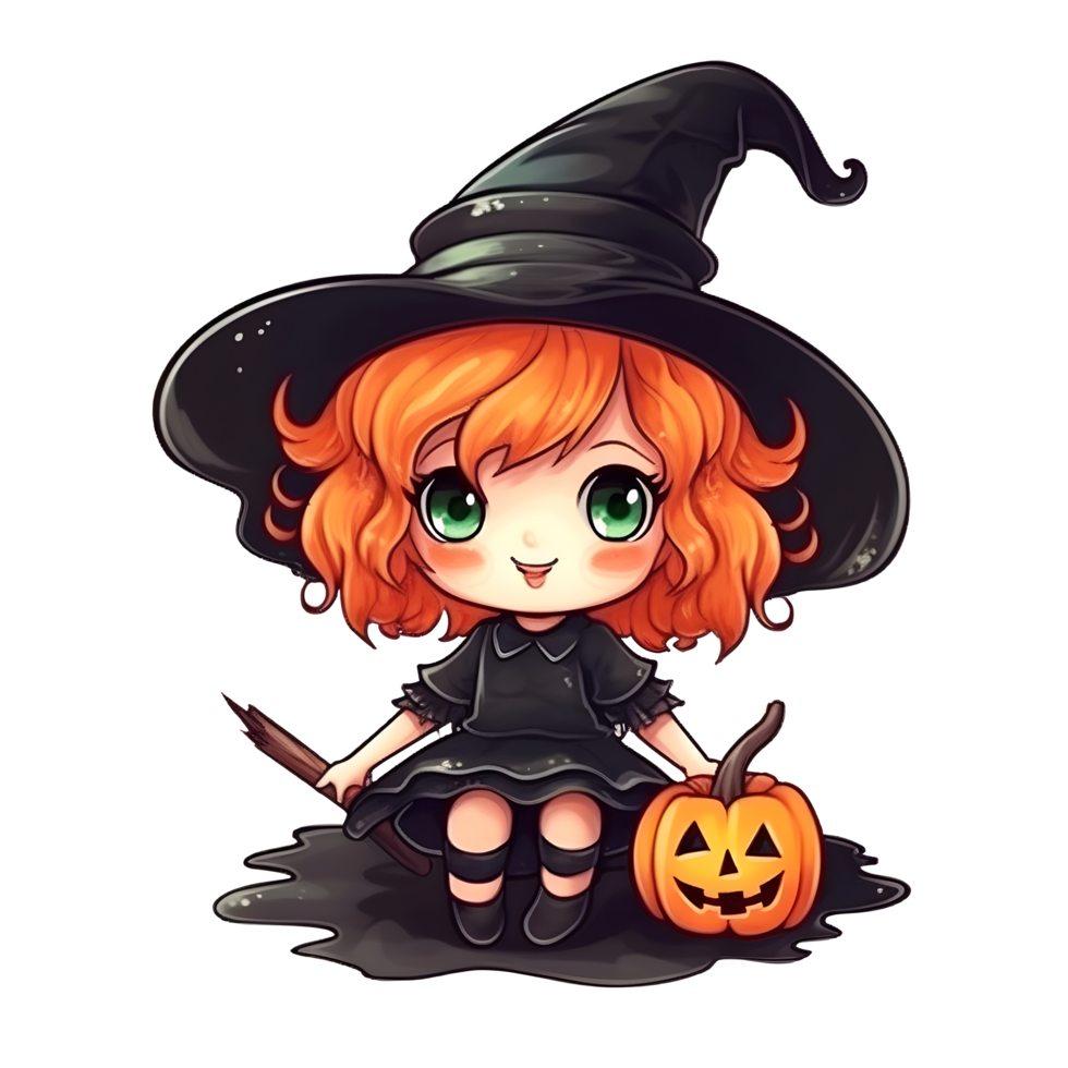 halloween cute witch cartoon character style generative AI. 27384739 PNG