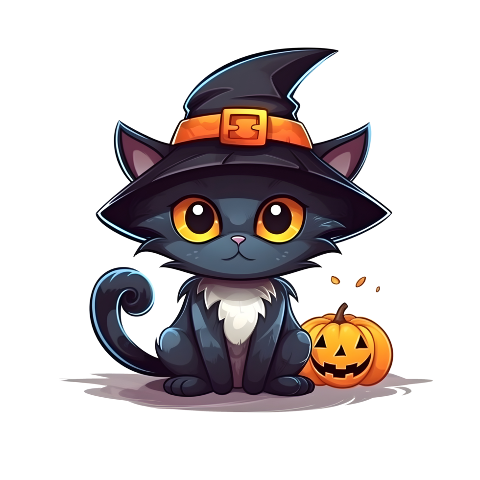 halloween cute cat cartoon character style generative AI. png