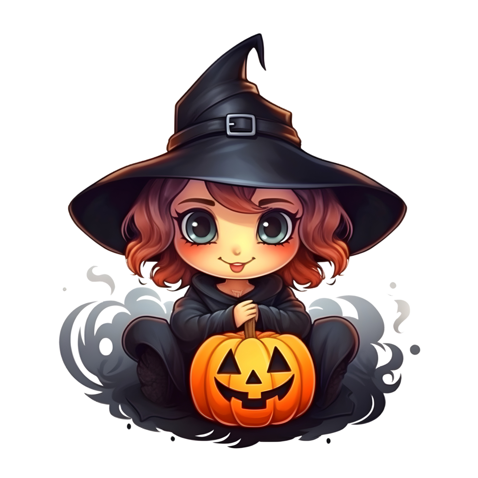 halloween cute witch cartoon character style generative AI. png
