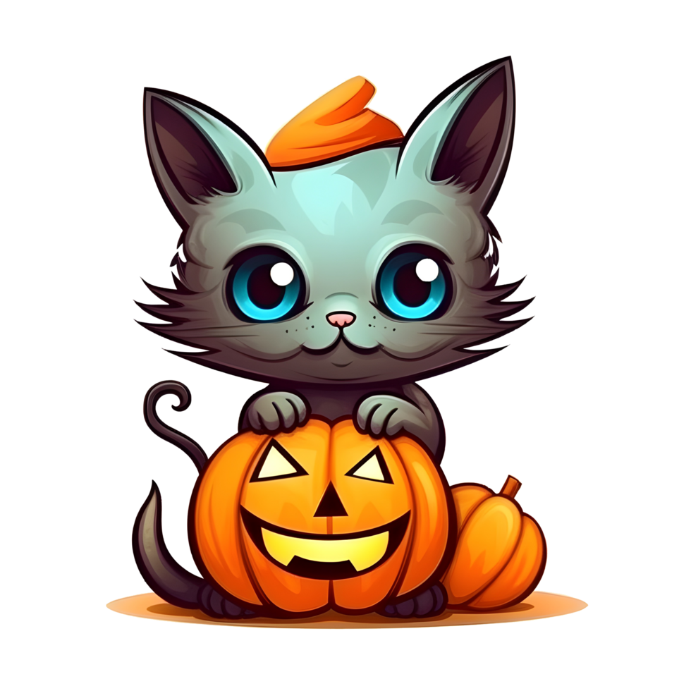 halloween cute cat cartoon character style generative AI. png