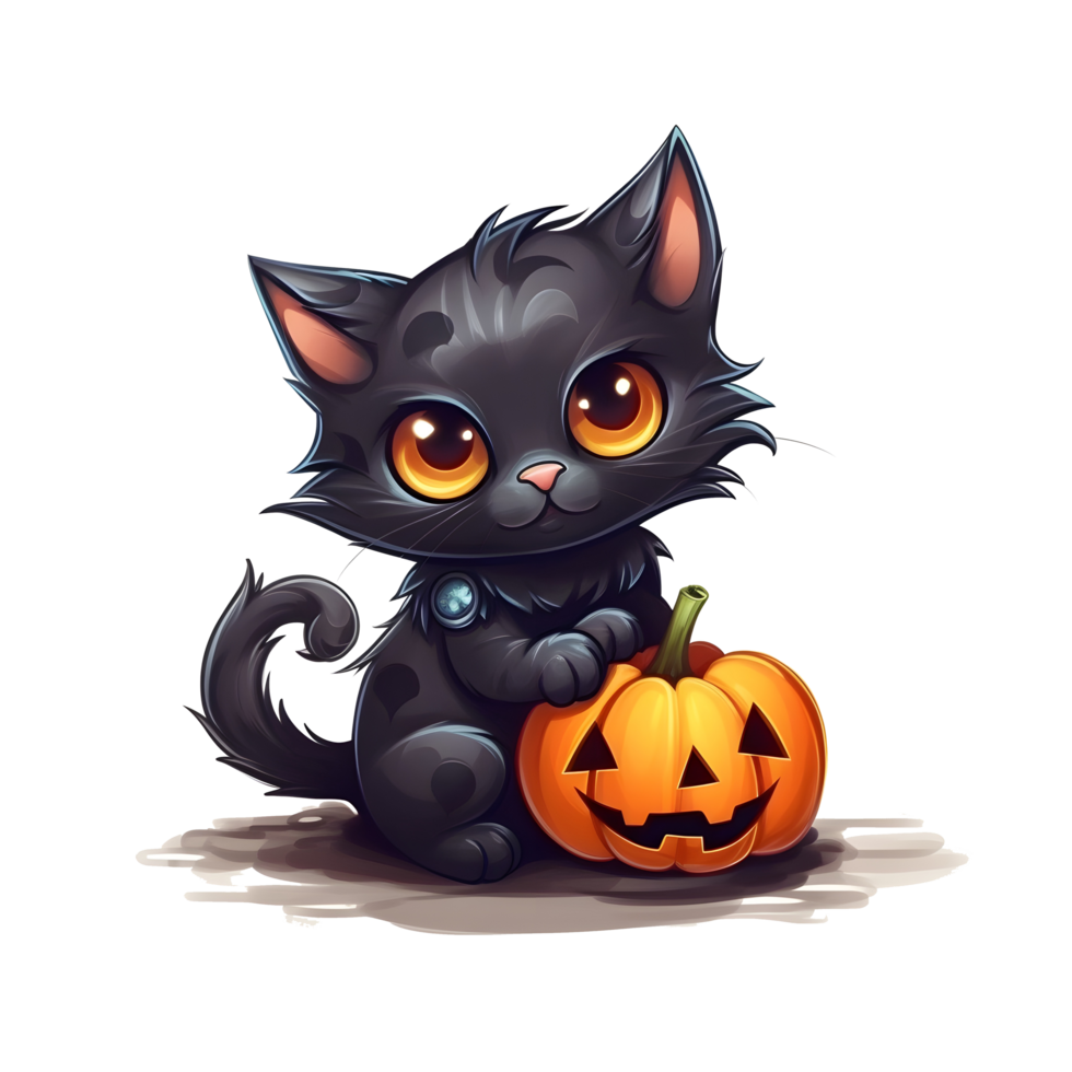 halloween cute cat cartoon character style generative AI. png