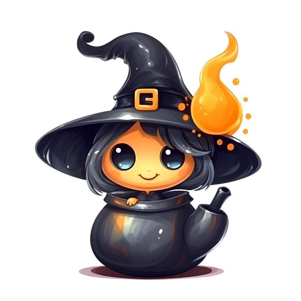 halloween cute witch cartoon character style generative AI. png