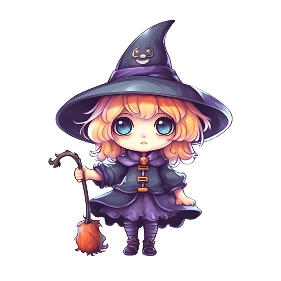 Halloween mignonne sorcière dessin animé personnage style génératif ai. png