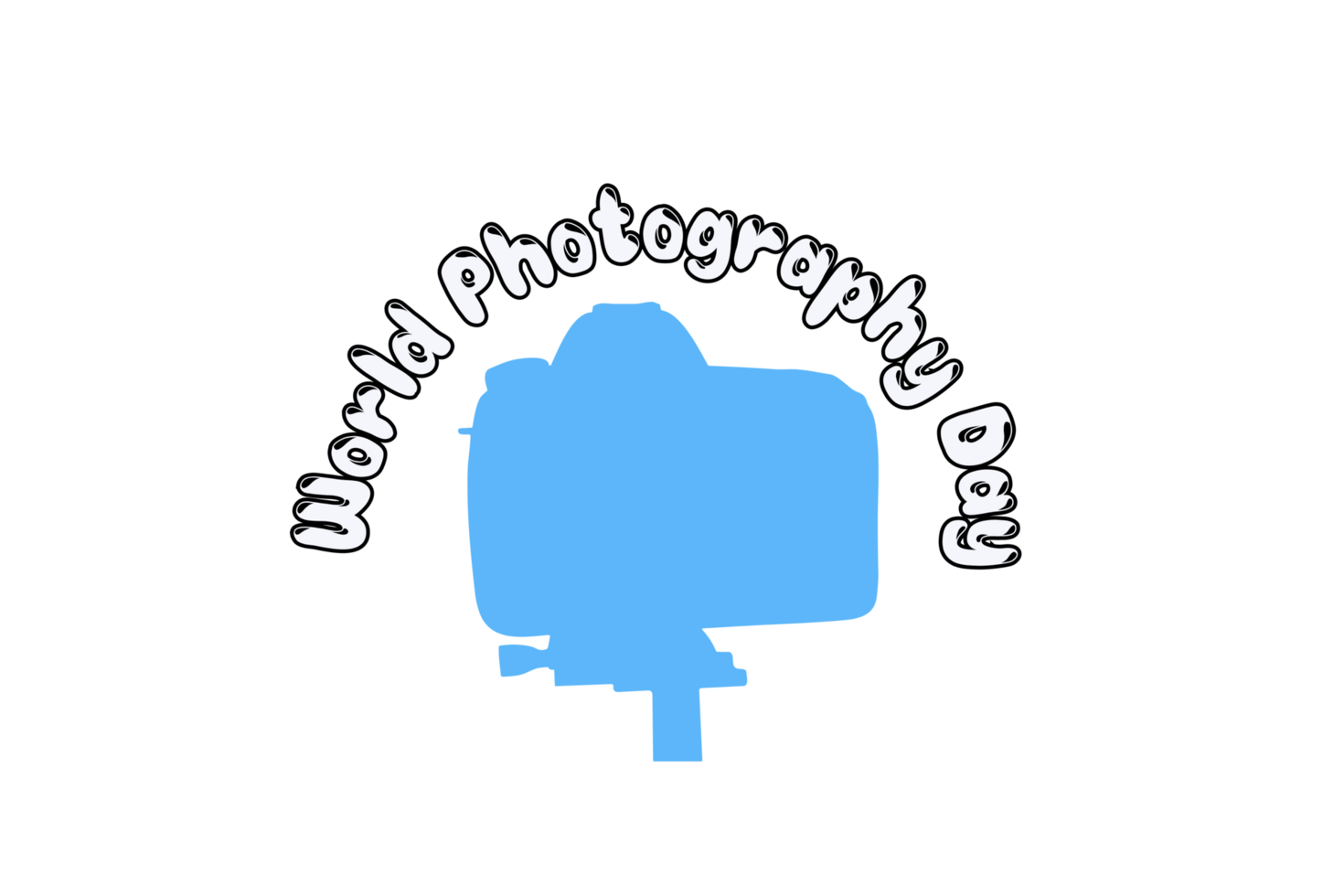 World Photography day Text calligraphy with camera silhouette, World Photography day Typography, World Photography day lettering inscription, Photography equipment camera illustration png