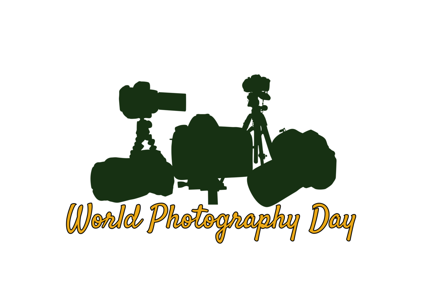 World Photography day Text calligraphy with camera silhouette, World Photography day Typography, World Photography day lettering inscription, Photography equipment camera illustration png
