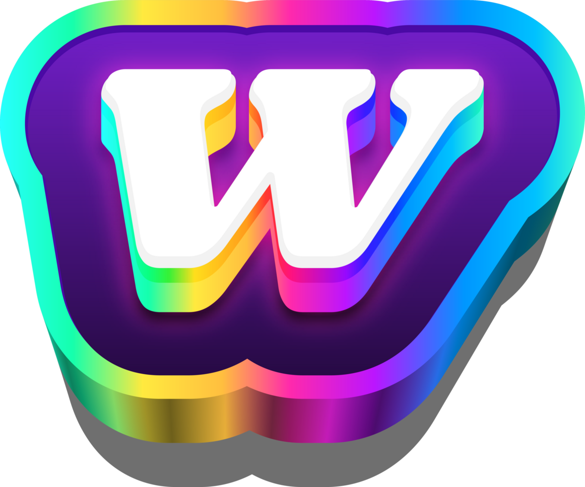 3D Metalic Rainbow Alphabet Letter W png