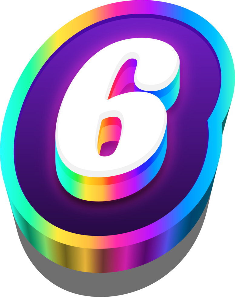 3D Metalic Rainbow Alphabet Number 6 png