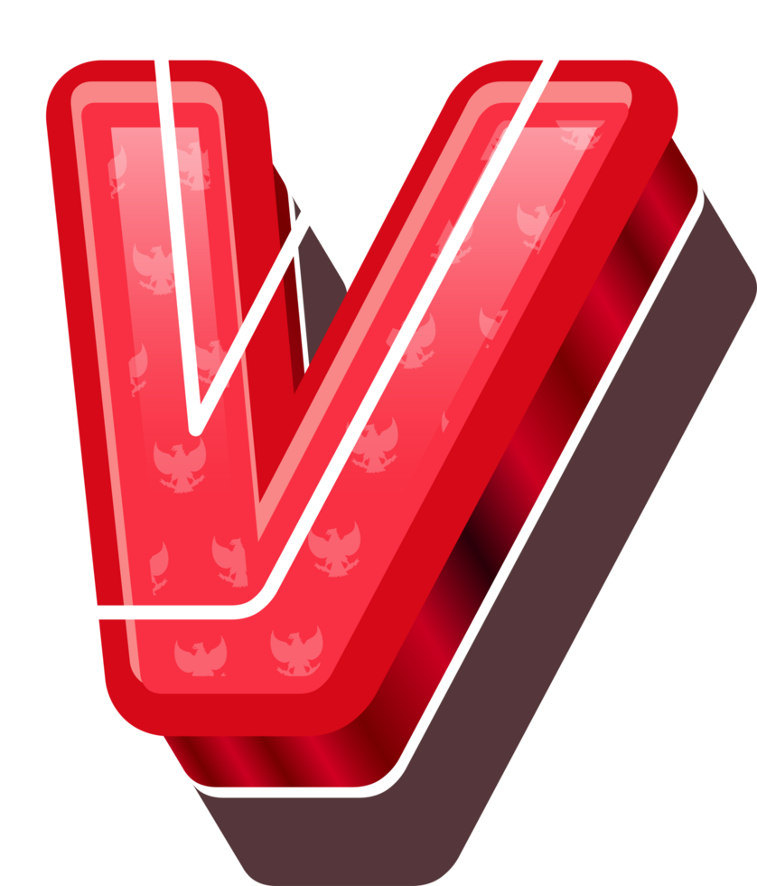3D Red Bold Indonesia Letter V png