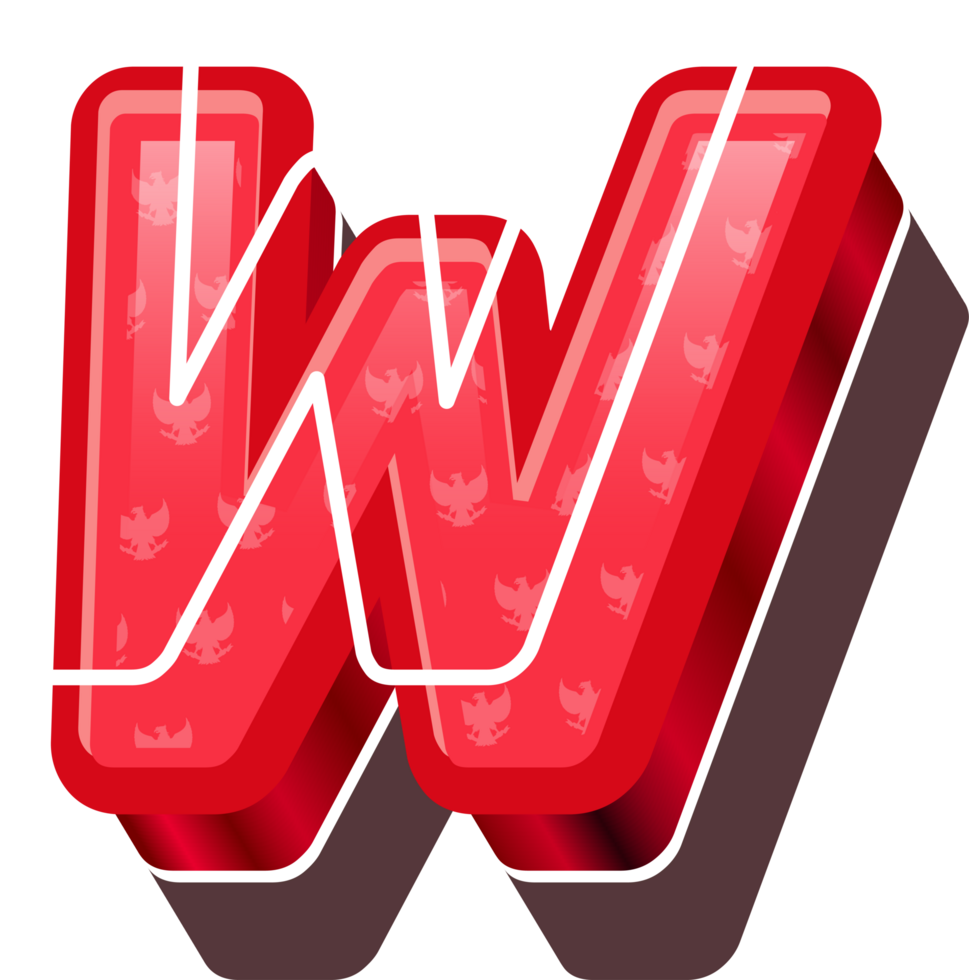 3D Red Bold Indonesia Letter W png
