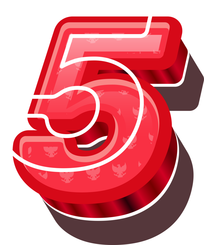 3D Red Bold Indonesia Number 5 27385403 PNG
