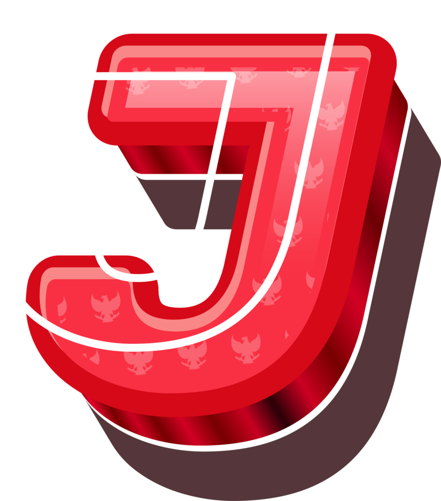 3D Red Bold Indonesia Letter J png