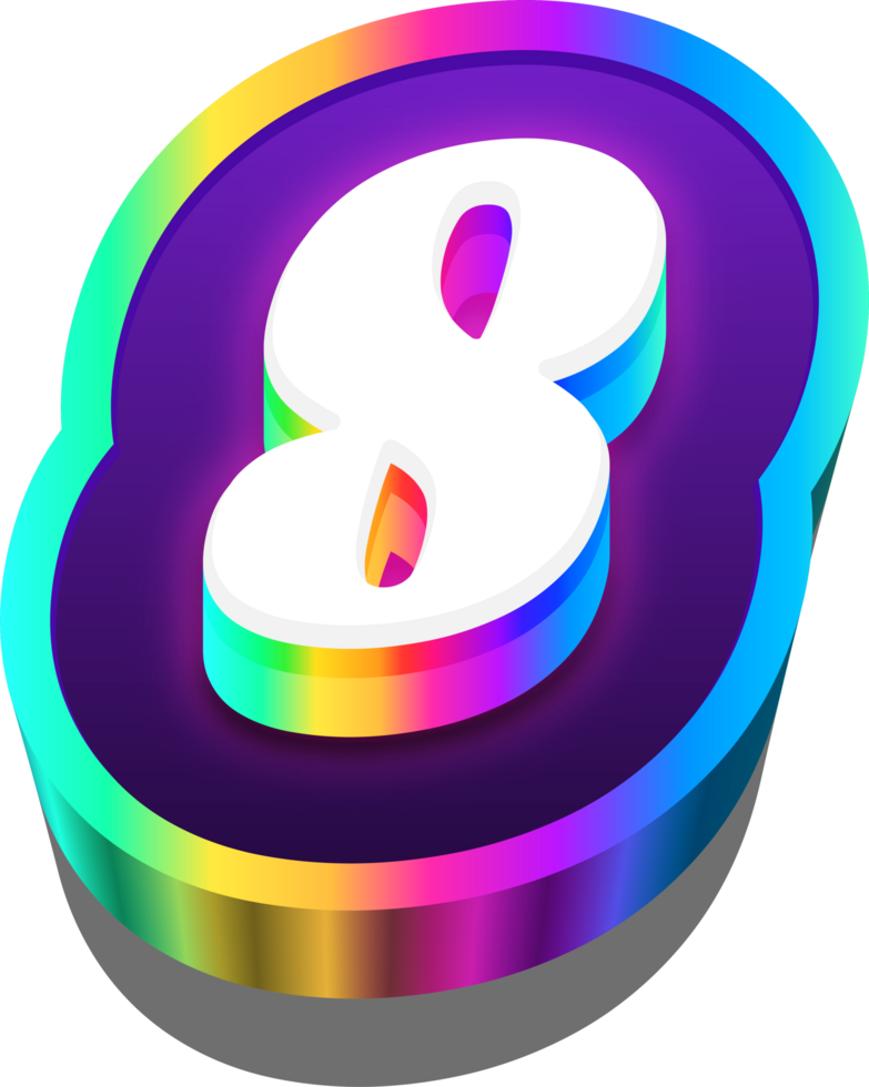 3D Metalic Rainbow Alphabet Number 8 png