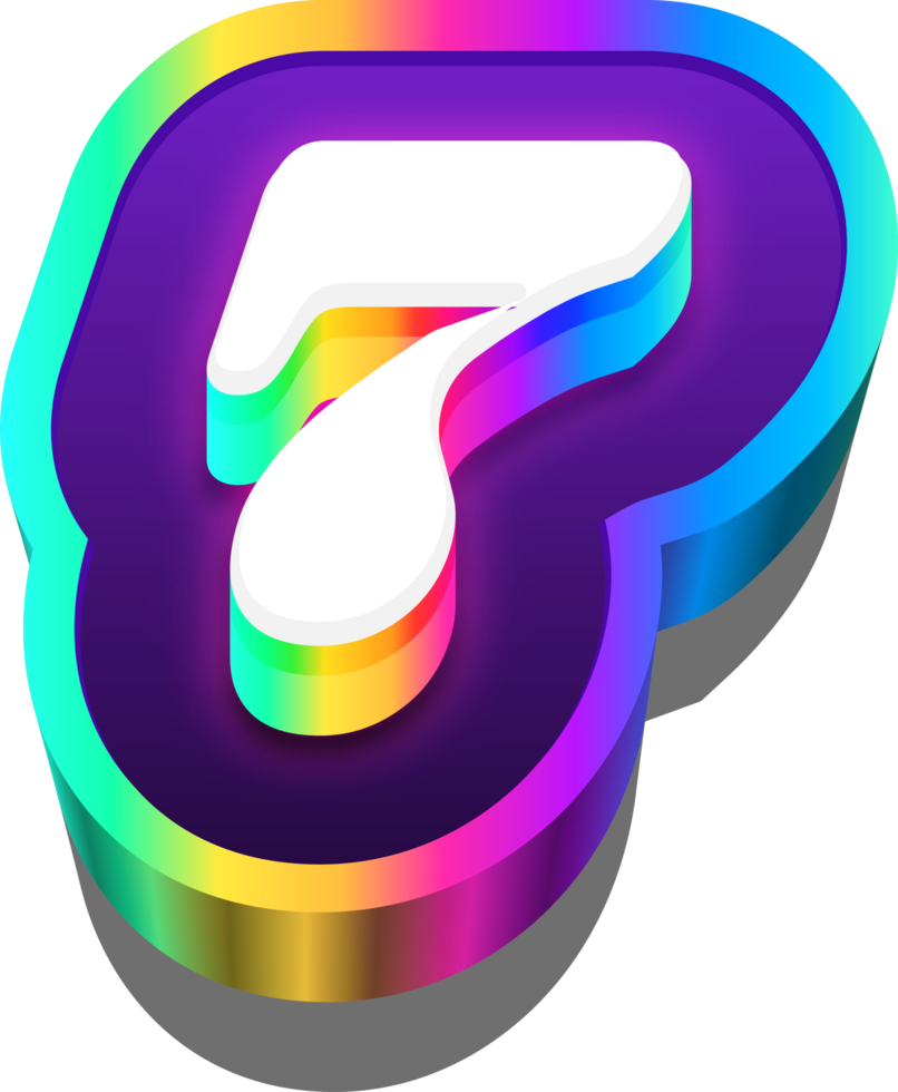 3D Metalic Rainbow Alphabet Number 7 png