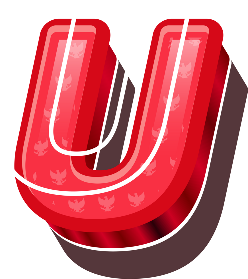 3D Red Bold Indonesia Letter U png