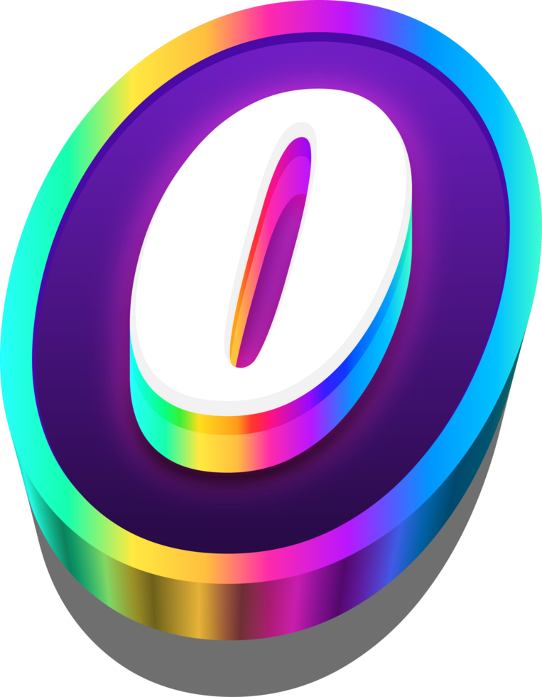 3D Metalic Rainbow Alphabet Number 0 png