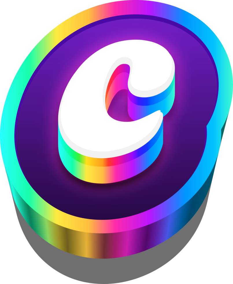 3D Metalic Rainbow Alphabet Letter C png