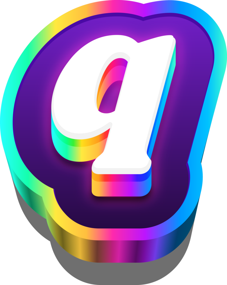 3d metalico arco iris alfabeto letra q png